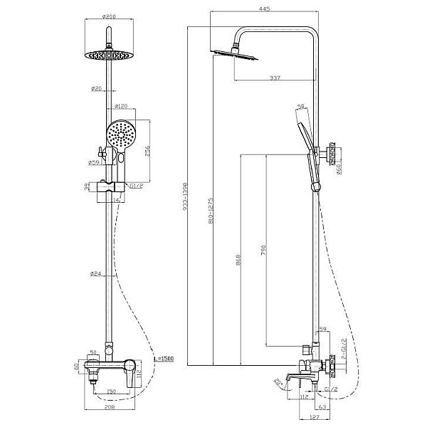 SHOWER COLUMN FIRA W/SHOWER-BATH MIXBLK