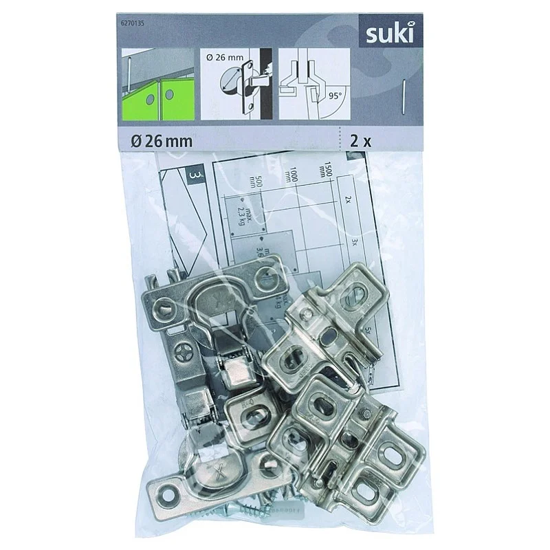 Eņģes mēbelēm Suki. 2.6 cm. 95 °. niķeļa. 2 gab.