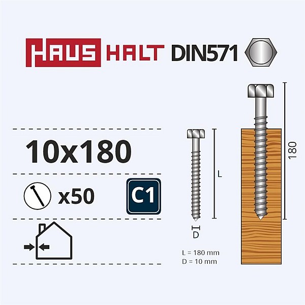 CHIPBOARD SCREW DIN571 10.0X180 WHIT ZN