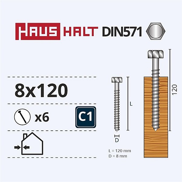 CHIPBOARD SCREW DIN571 8X120 6 PCS