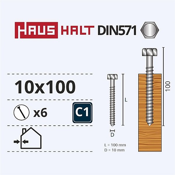 CHIPBOARD SCREW DIN571 10X100 MM 6 PCS