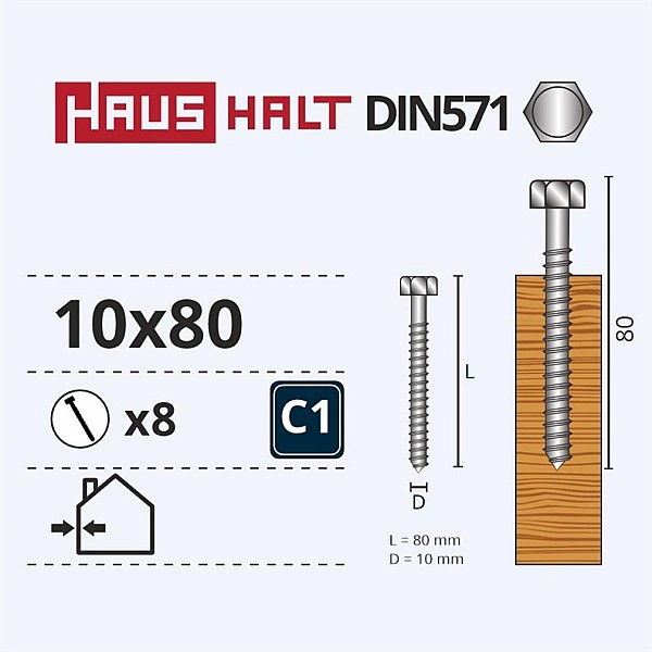 CHIPBOARD SCREW DIN571 10X80 MM 8PCS