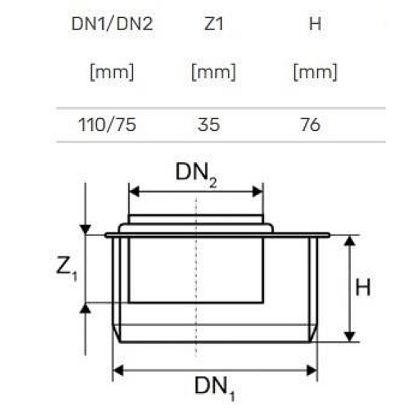 Pāreja iekšēja īss D75-110 PP (Magnaplast)