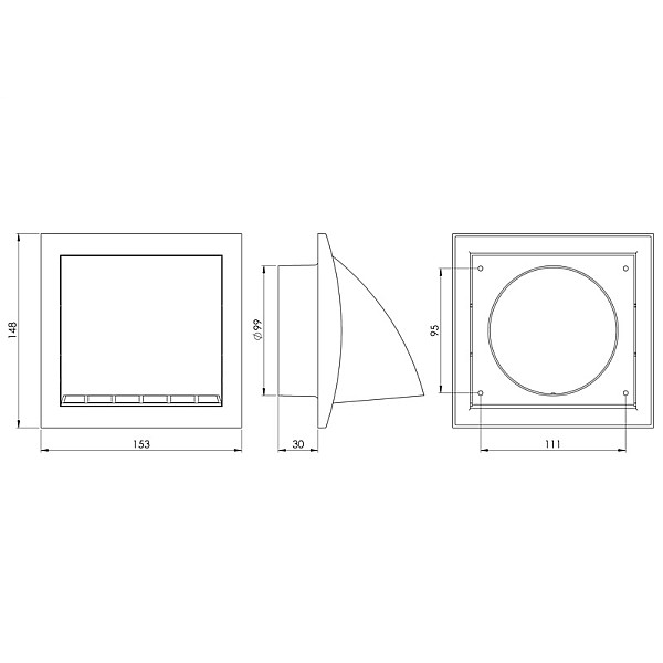 VENTIL. GRILLE PLASTIC 148X153MM Ø100MM