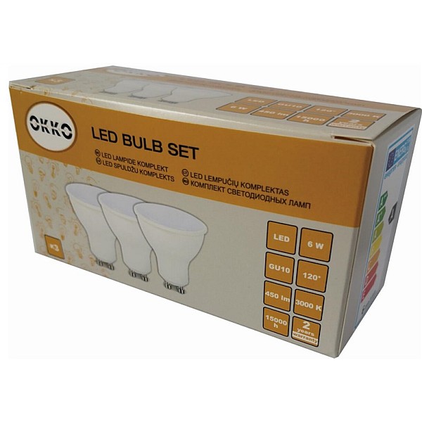 Led lempa PAR16 6W. GU10. 3000K. 450lm 3 vnt.