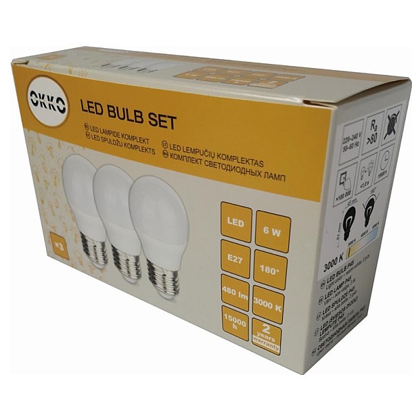 LED BULB G45 6W E27 480LM 830 3PCS/PACK