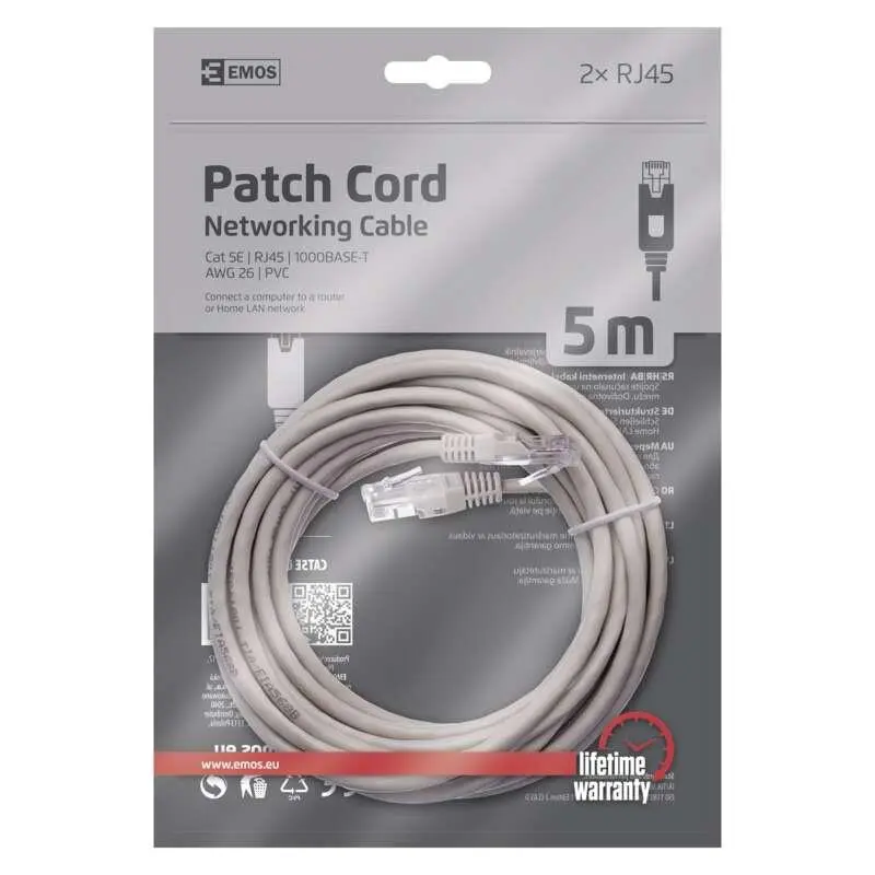 Kabelis EMOS RJ-45 M. RJ-45 M. 5m. pelēks S9125 Kabelis EMOS RJ-45 M. RJ-45 M. 5m. pelēks S9125