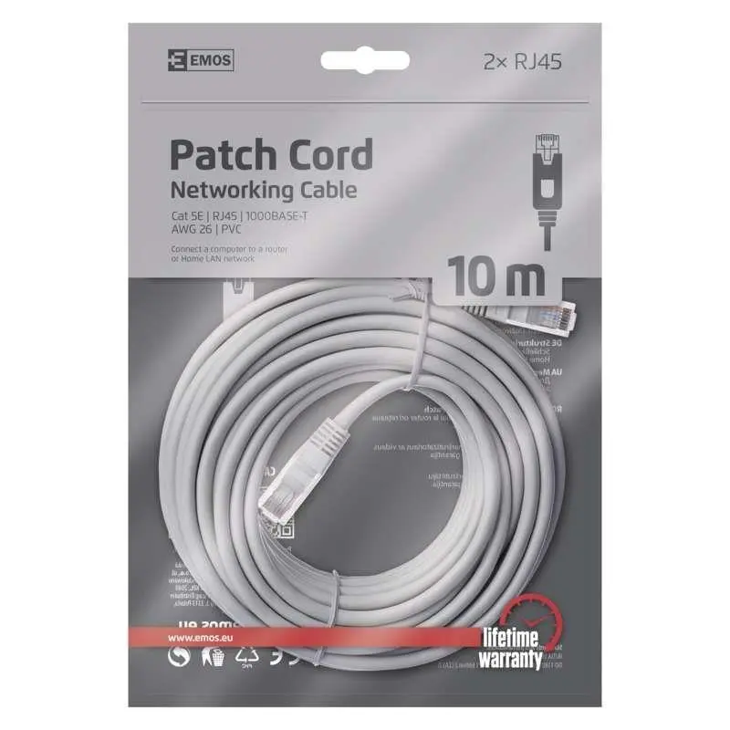 Kabelis EMOS RJ-45 M. RJ-45 M. 10m. pelēks S9126 Kabelis EMOS RJ-45 M. RJ-45 M. 10m. pelēks S9126