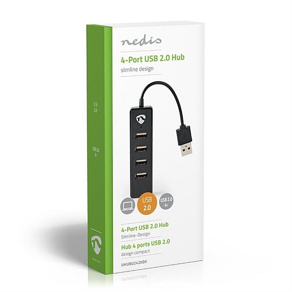 Šakotuvas USB 2.0. 4 prievadai. juodas