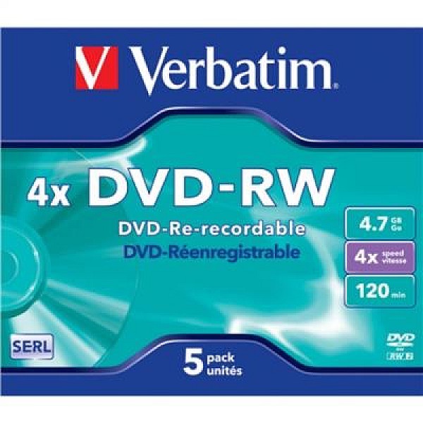 DISC DVD-RW 4.7GB 4X 5PACK VERBATIM