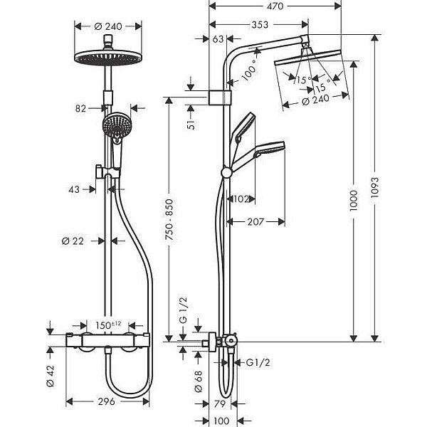 Termostatinis dušo komplektas Hansgrohe 26781000 + JBL