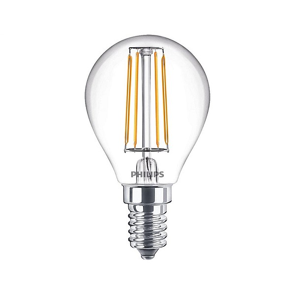 LED lempa Philips Fil P45. 4.3W. E14. 2700K. 470lm. skaidri