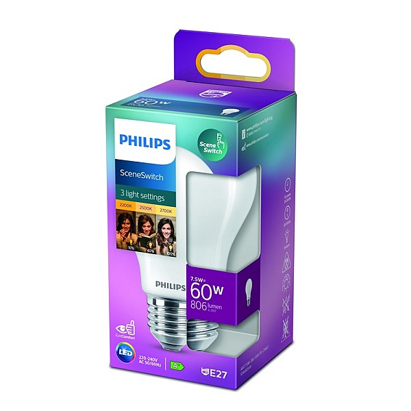 LED lemputė PHILIPS. E27. 6.5 W. 80–806 lm. 2200–2700 K