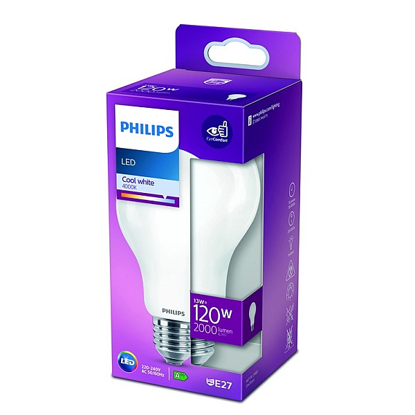 LED lemputė PHILIPS. A67. E27. 13 W. 2000 lm. 4000 K