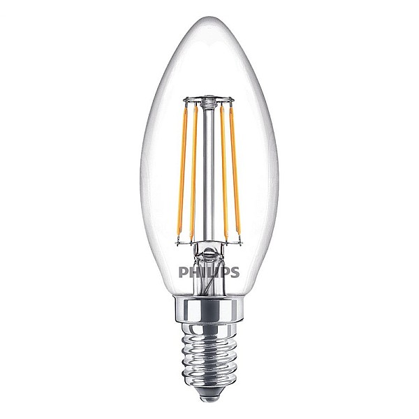 LED lempa Philips Fil. B35. 4.3W. E14. 2700K. 470lm. skaidri