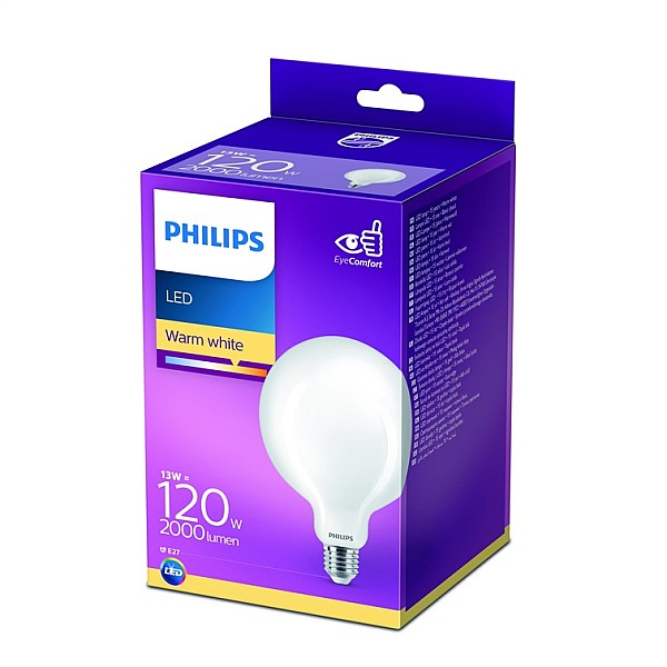 LED lemputė PHILIPS. G120. E27. 13 W. 2000 lm. 2700 K