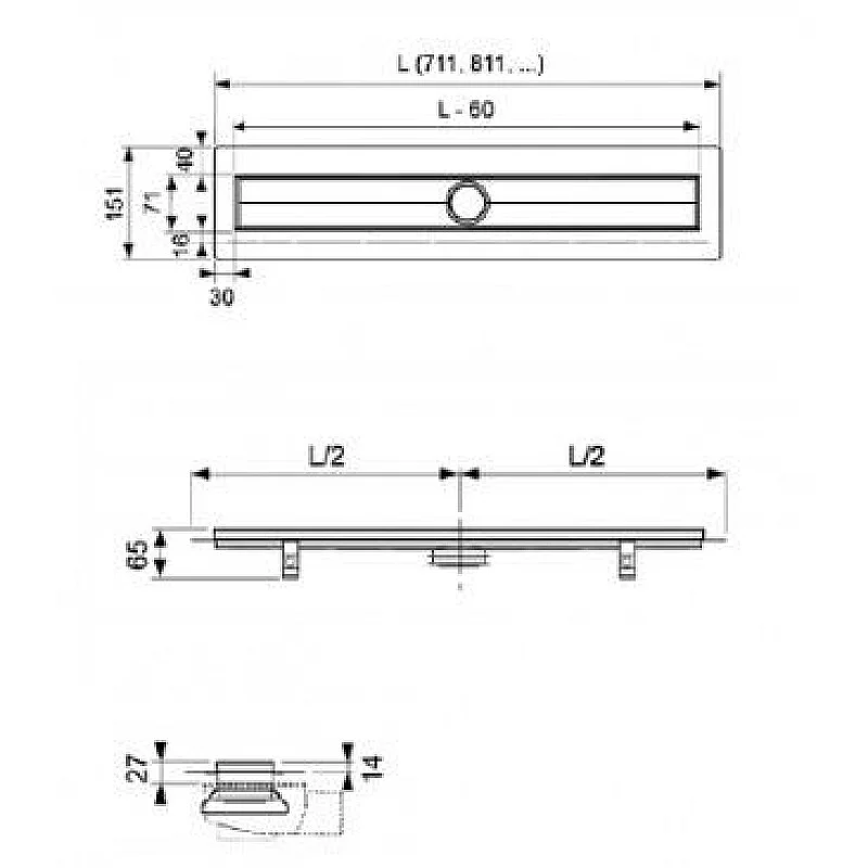 SHOWER CHANNEL WITH WALL UPSTAND 800 MM