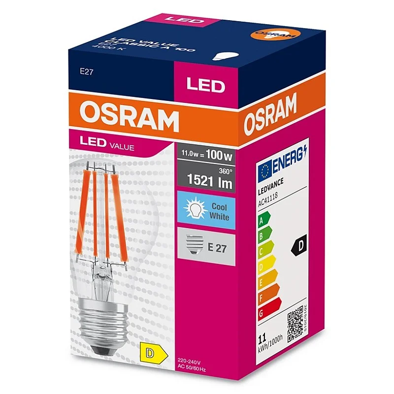 LED lemputė OSRAM. A60. E27. 11 W. 1521 lm. 4000 K