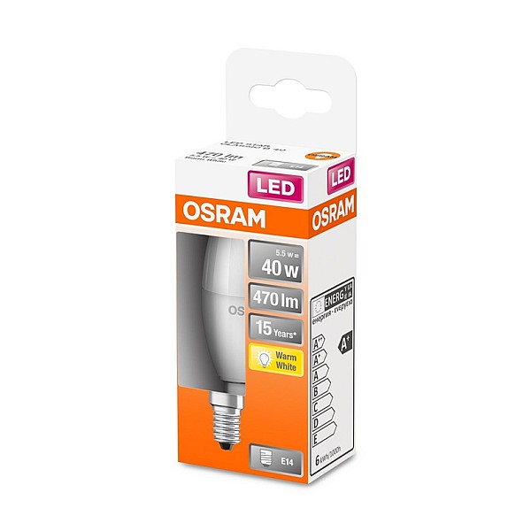 LED lempa Osram B35. 5.5W. E14. 2700K. 470lm. matinė