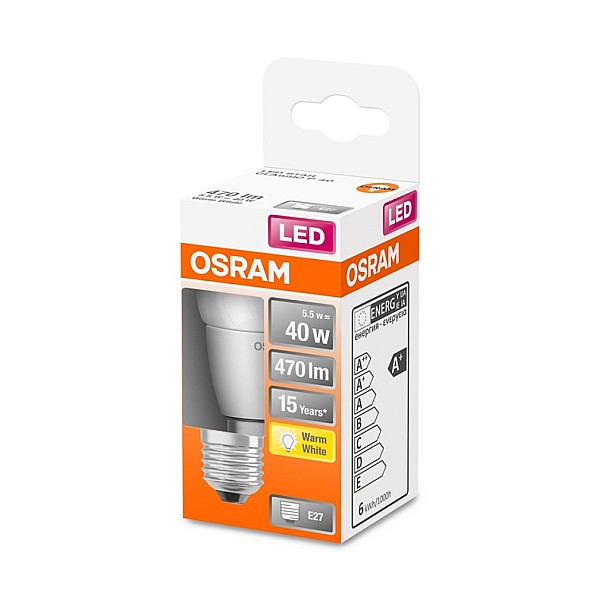 LED lemputė OSRAM. P45. E27. 5.5 W. 470 lm. 2700 K