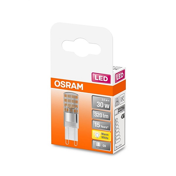 LED lempa Osram T15. G9. 2.6W. 2700K. 320lm. skaidri