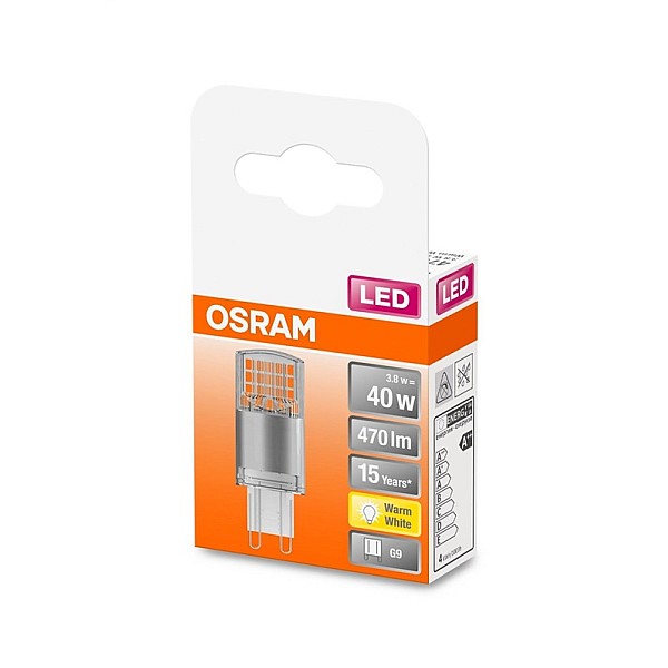 LED lempa Osram T20. G9. 3.8W. 2700K. 470lm. skaidri