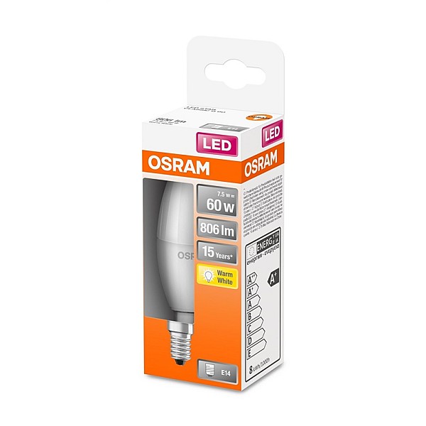 LED lempa Osram B40. 7.5W. E14. 2700K. 806lm matinė