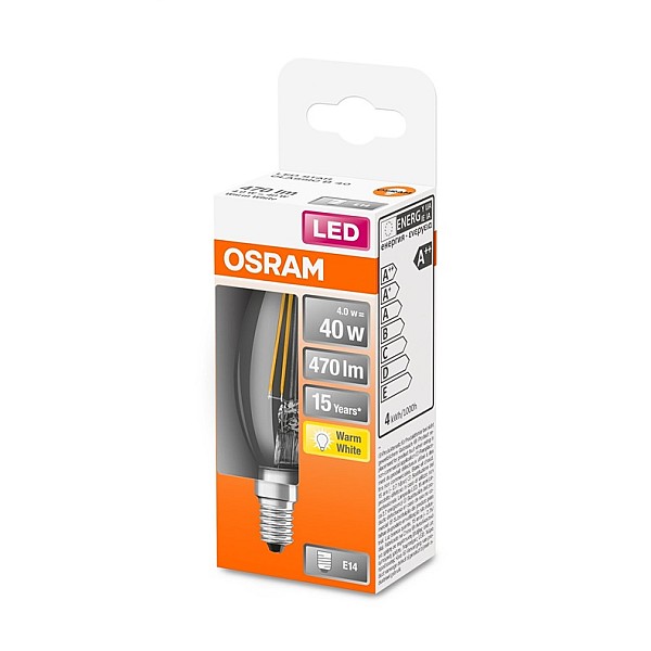 LED lempa Osram Filamentinė. B35. 4W. E14. 2700K. 470lm