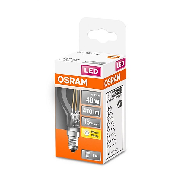 LED lempa Osram Filamentinė. P45. 4W. E14. 2700K. 470lm