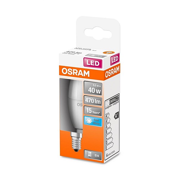 LED lempa Osram. B35. 5.5W. E14. 4000K. 470lm. matinė