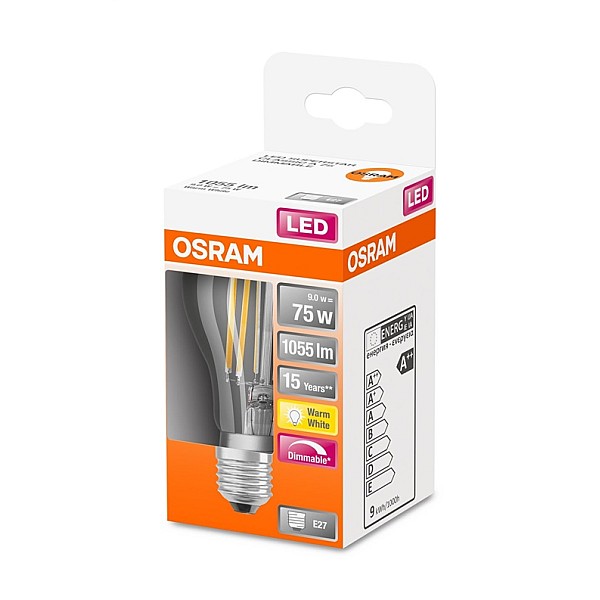 LED lemputė OSRAM. A60. E27. 9 W. 1055 lm. 2700 K