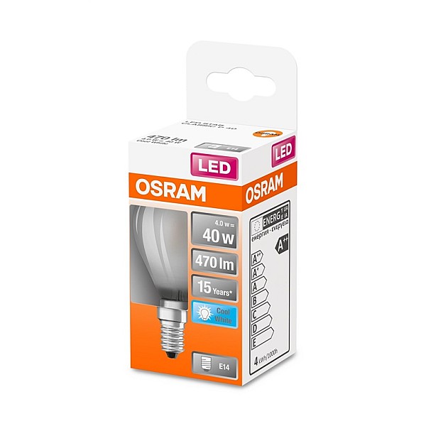 LED lempa Osram. P45. 4W. E14. 4000K. 470lm. matinė