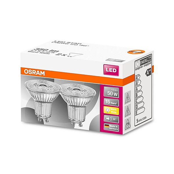 LED lempa Osram. PAR16. 36°. 4.3W. GU10. 827. 350lm x 2 vnt