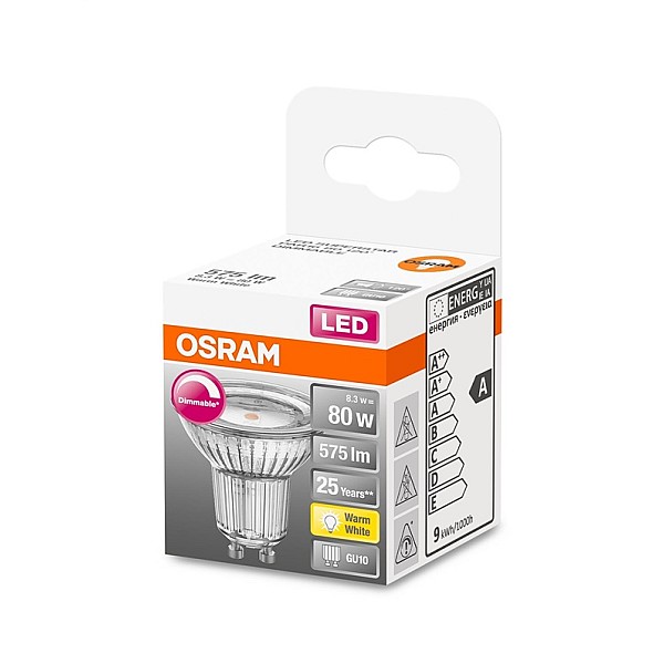 LED lempa Osram. PAR16. 120°. 8.3W. GU10. 927. 575lm. dim