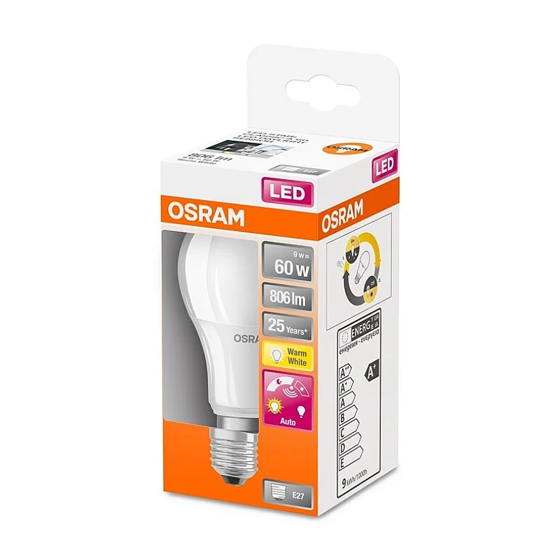 LED lemputė OSRAM. A60. E27. 9 W. 806 lm. 2700 K