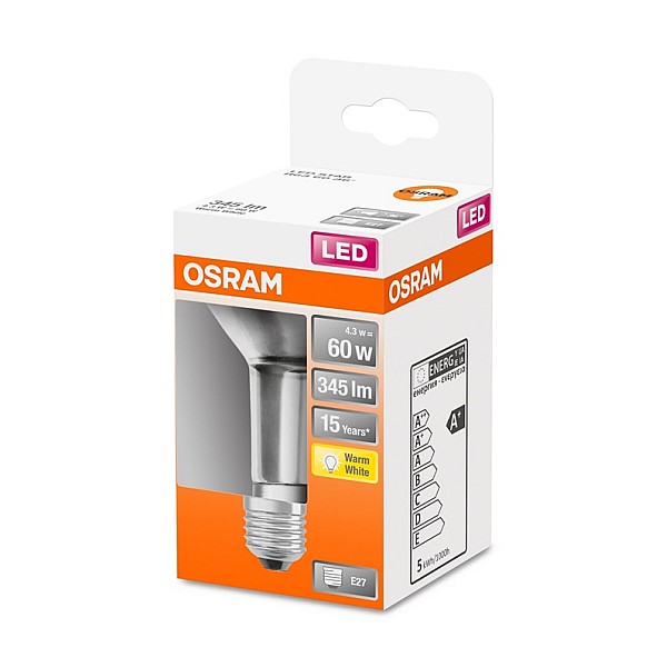 LED lemputė OSRAM. R63. E27. 4.3 W. 345 lm. 2700 K