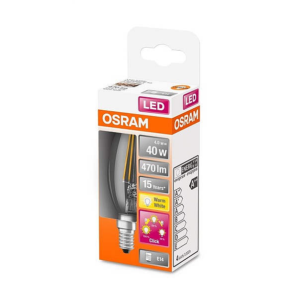 LED lemputė OSRAM. B35. E14. 4 W. 470 lm. 2700 K