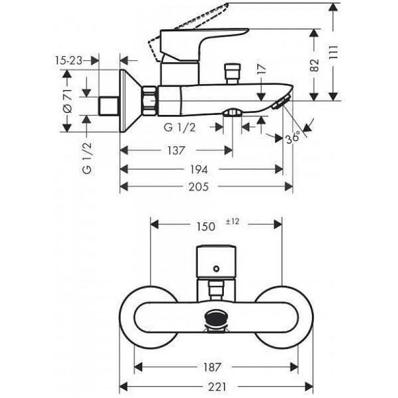 HG TALIS E BATH MIX.WALL MOUNTED MB