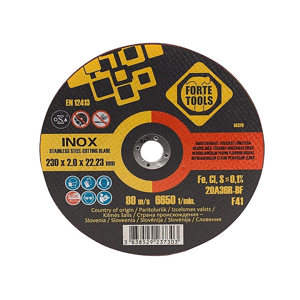 Metalo pjovimo diskas FORTE TOOLS. 230X2X22.23 mm. INNOX