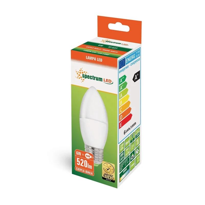 LED ŚWIECOWA E-27 230V 6W WW SPECTRUM +