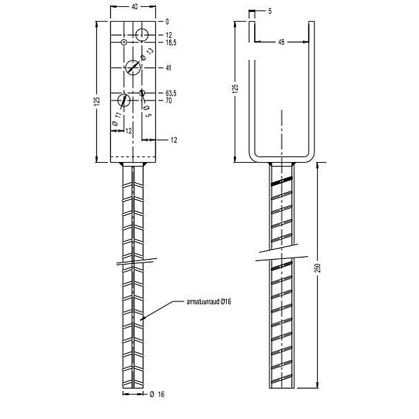 Sijos pagrindas. 48 x 40 x 125 x 375 mm