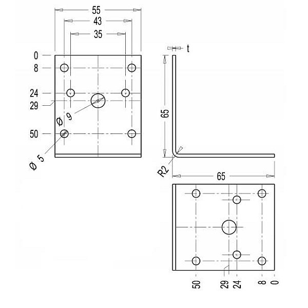 STIPRINĀJUMA LEŅĶIS 65X65X55X3 MM