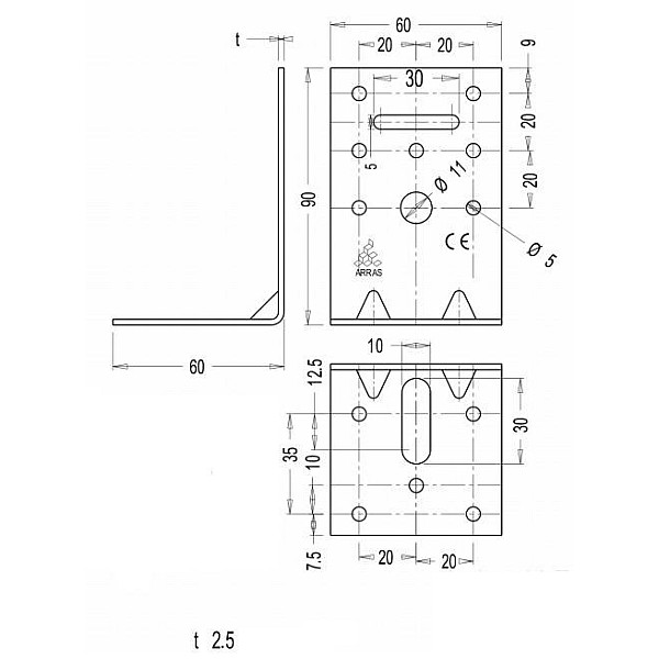 ANGLE BRACKET 90X60X60X2.5 REINFORCED