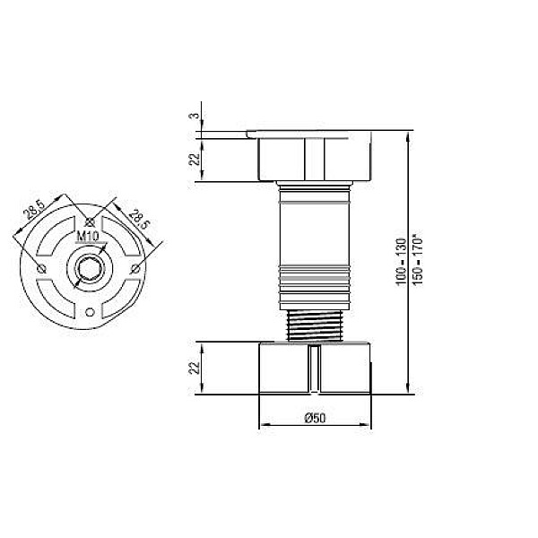 LEG FURNI REG 150-170 MM BLACK(100)