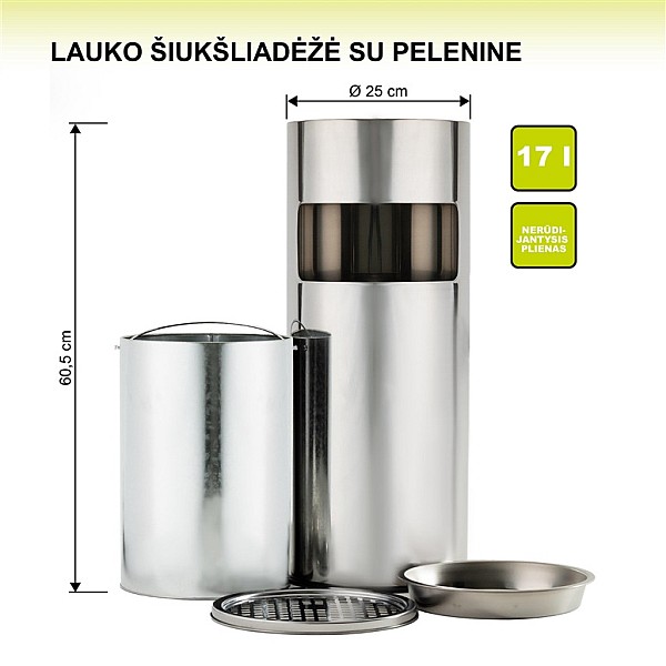 Lauko šiukšliadėžė su pelenine OKKO T-Y0617S. 17 l