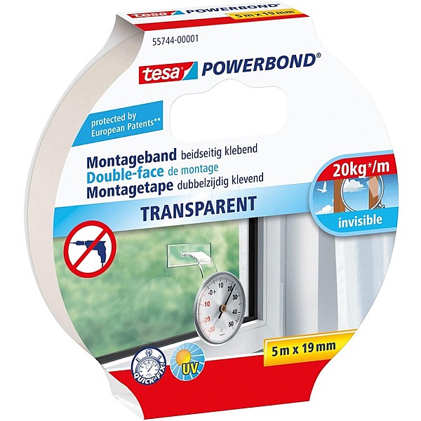 TRANSPARENT 2-SIDED TAPE 19MMX5M TESA