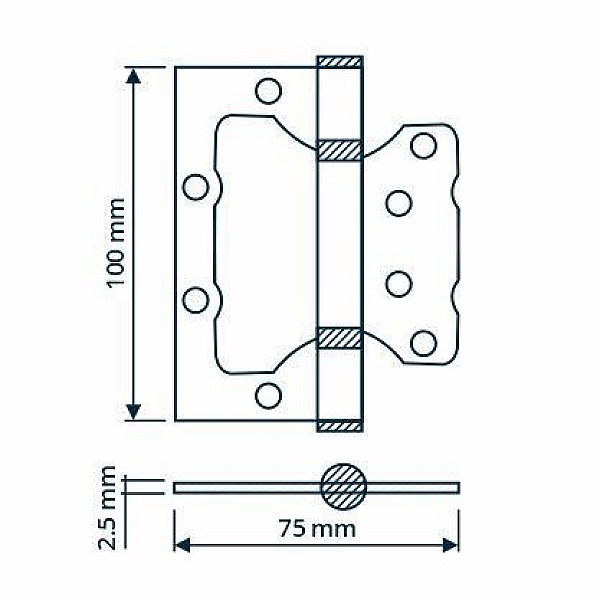 Durų lankstas. 100 x 75 x 2.5 mm. sendinto žalvario spal.