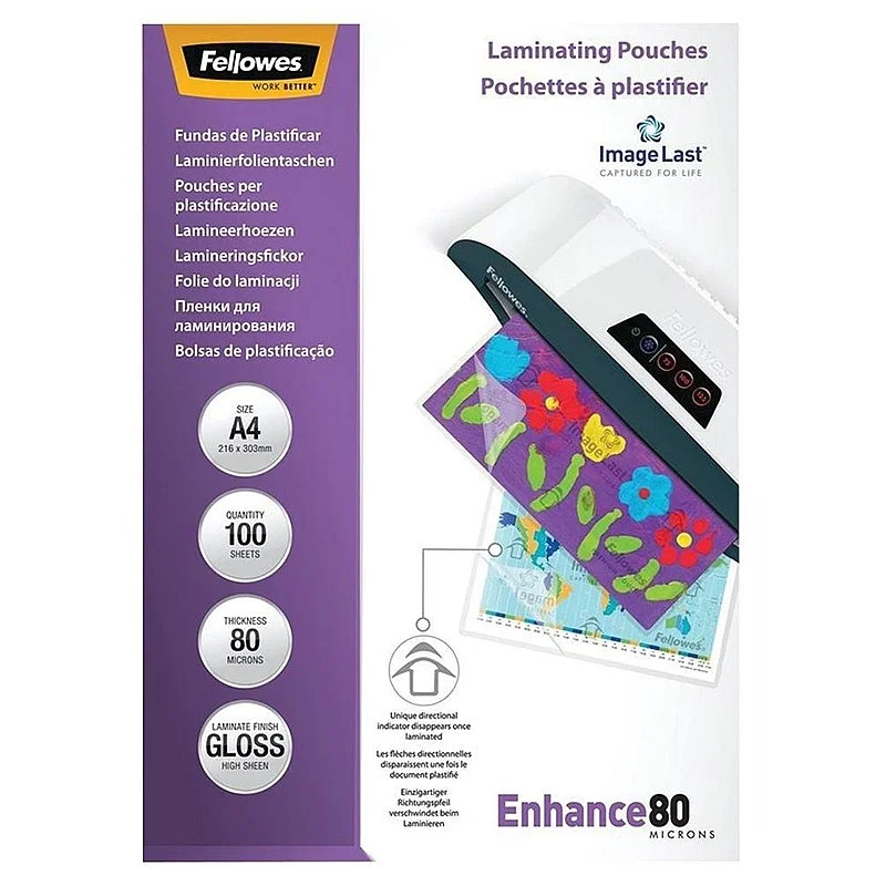 Laminēšanas plēve Fellowes 80 A4 80MKR 100PC Laminēšanas plēve Fellowes 80 A4 80MKR 100PC