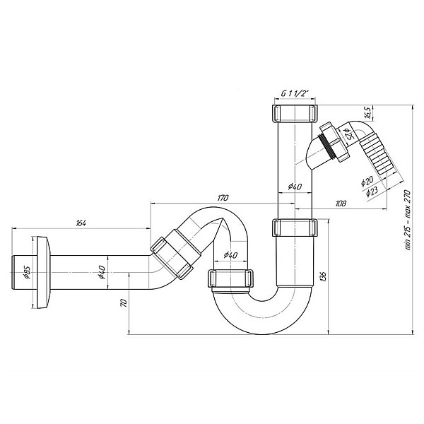 Izlietnes sifons u 11/2x40. caurule ø40