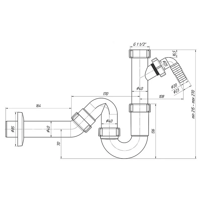 Plautuvės sifonas  11/2x40. vamzdelis ø40